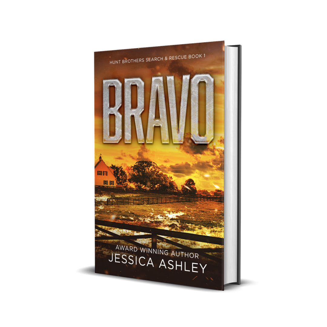 Book titled 'Bravo' by Jessica Ashley with a sunset over a field on the cover.
