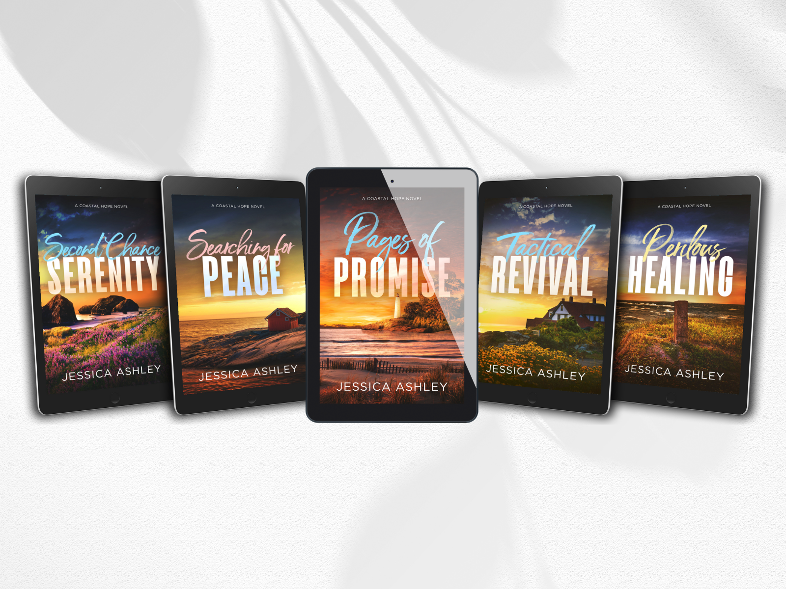 Set of five books by Jessica Ashley on a white background