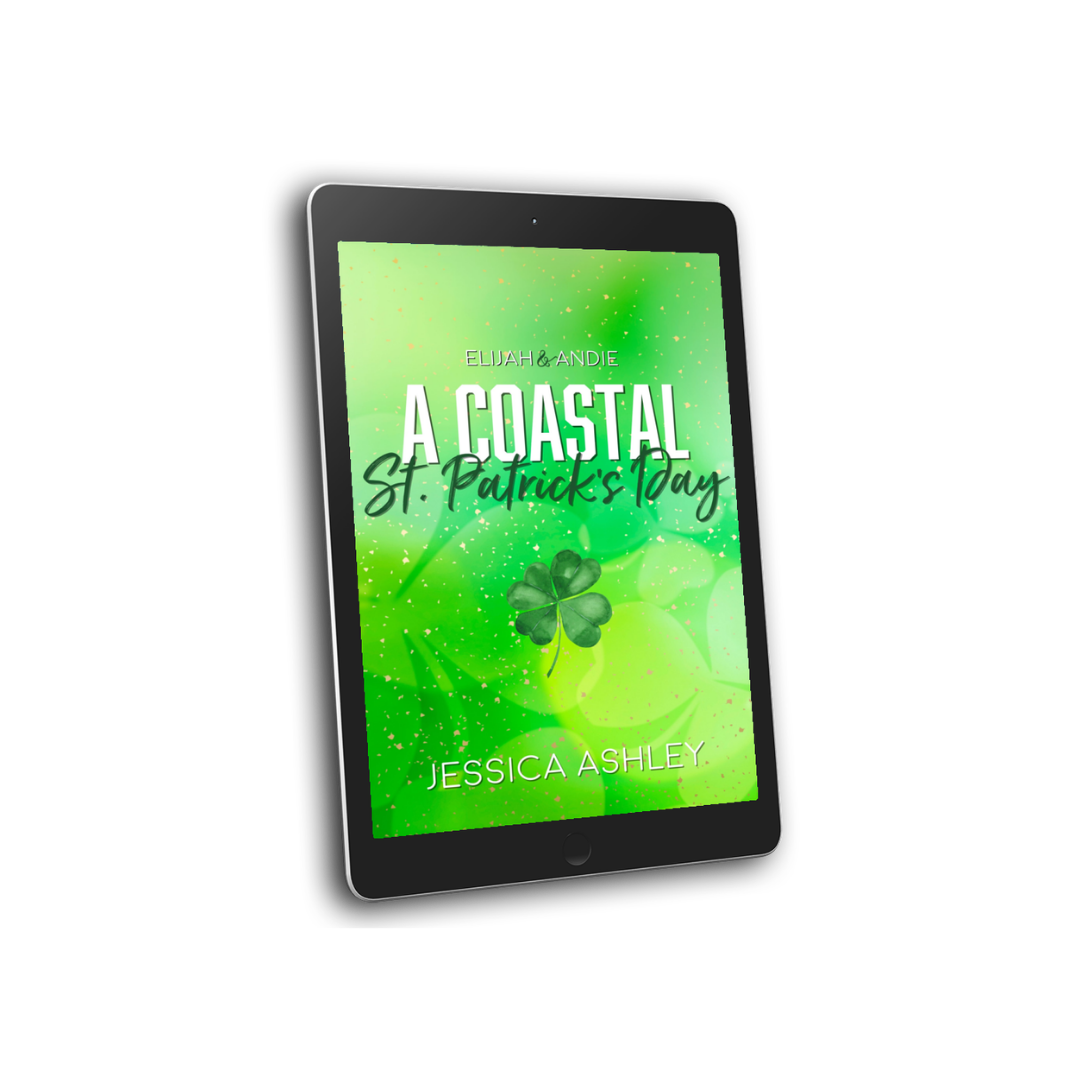 Digital book cover of 'A Coastal St. Patrick's Day' by Jessica Ashley on a tablet screen.