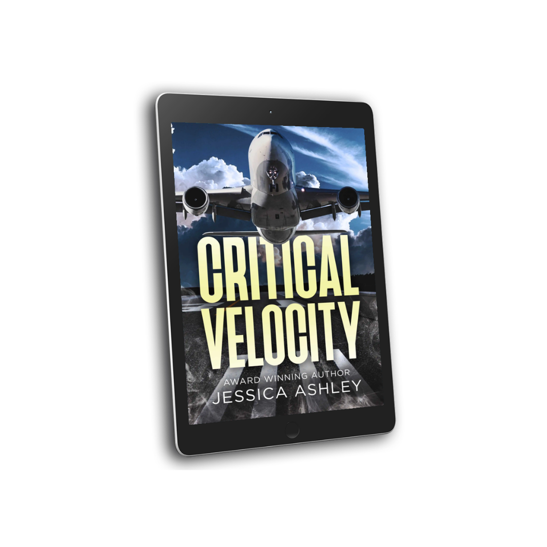Digital book cover of 'Critical Velocity' by Jessica Ashley on a tablet screen.