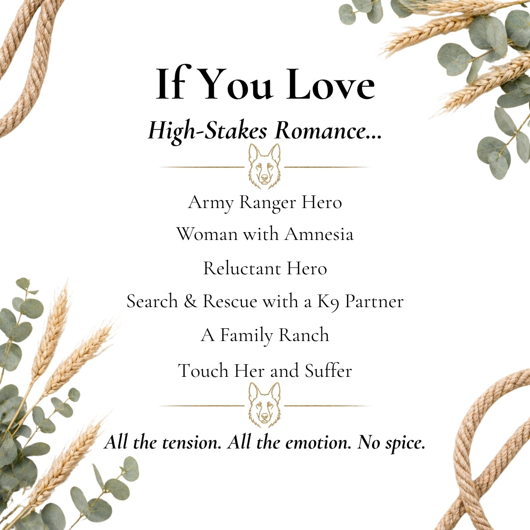 Text describing a high-stakes romance genre with decorative elements on a white background