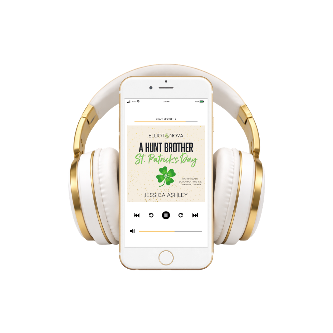 White and gold headphones with a smartphone displaying a book cover on a white background