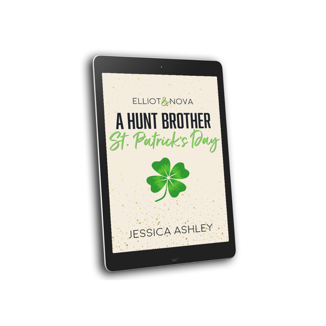 Digital book cover of 'A Hunt Brother St. Patrick's Day' by Jessica Ashley on a tablet screen.
