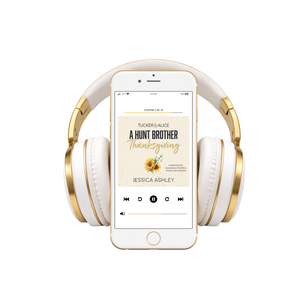 White and gold headphones with a smartphone displaying a book on a white background