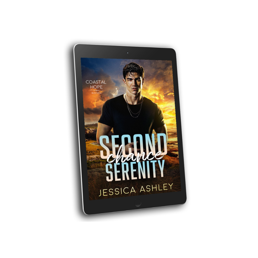 Ebook cover of 'Second Chance Serenity' by Jessica Ashley on a tablet screen.