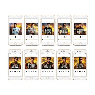 Multiple smartphones displaying book covers with titles and authors on a white background