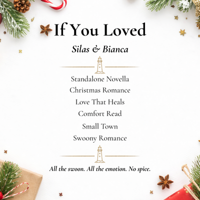 Promotional graphic for a standalone novella titled 'If You Loved Silas & Bianca' with Christmas-themed decorations.