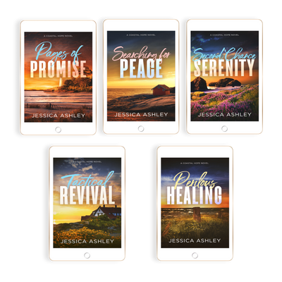 Five book covers by Jessica Ashley on a white background