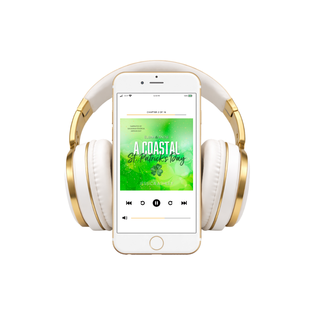 White and gold headphones with a smartphone displaying a music app on a white background