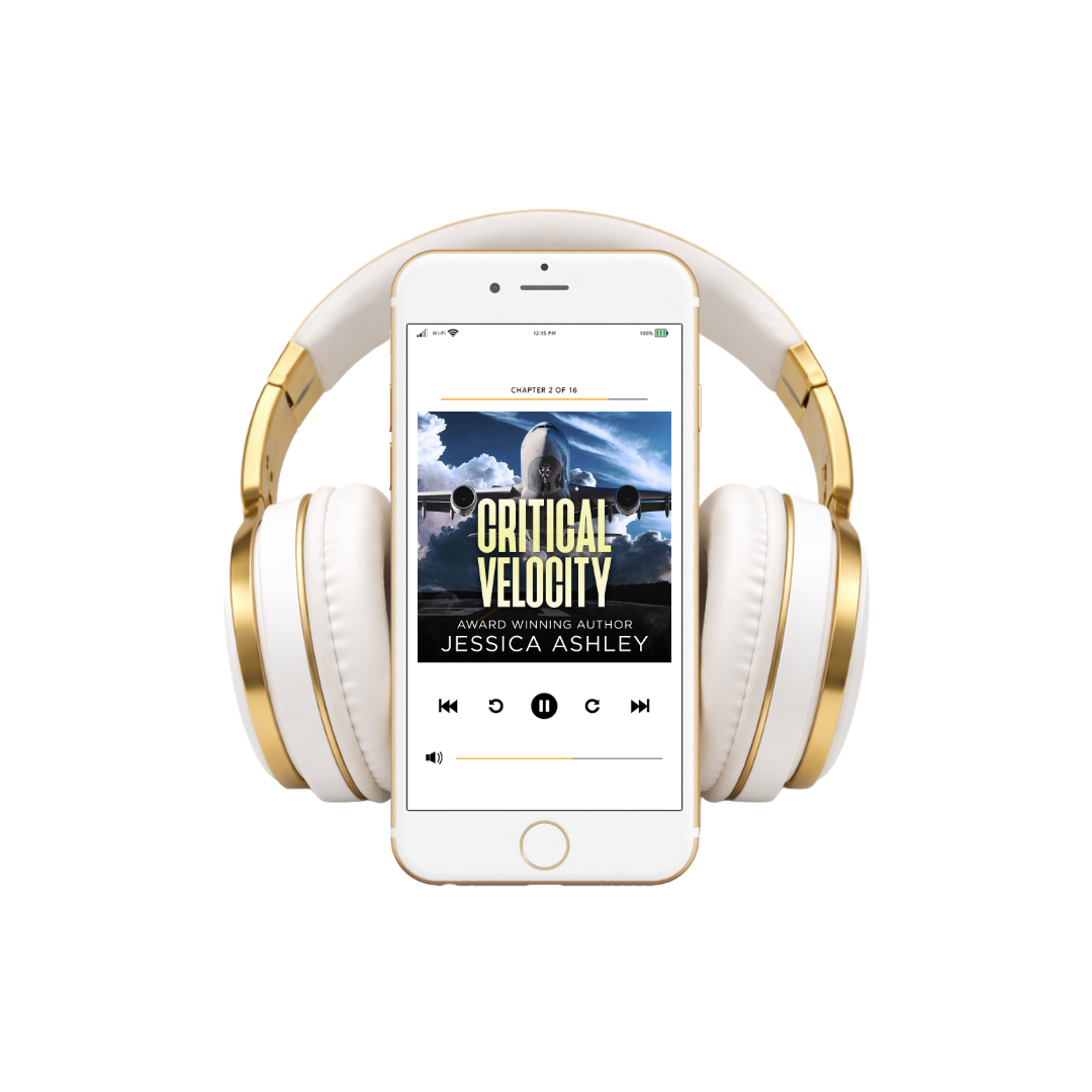 White and gold headphones with a smartphone displaying a book cover on a white background