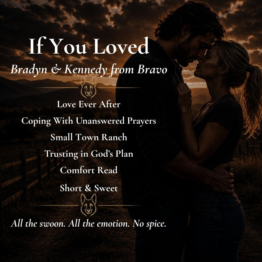 A dark romantic cover-style graphic with a couple embracing at sunset, overlaid with the text 'If You Loved' and 'Bradyn & Kennedy from Bravo,' plus trope list and tagline