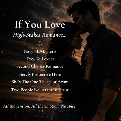 Romance-themed promotional graphic with a silhouetted couple embracing against a dramatic sunset sky, overlaid with white text reading 'If You Love High-Stakes Romance.