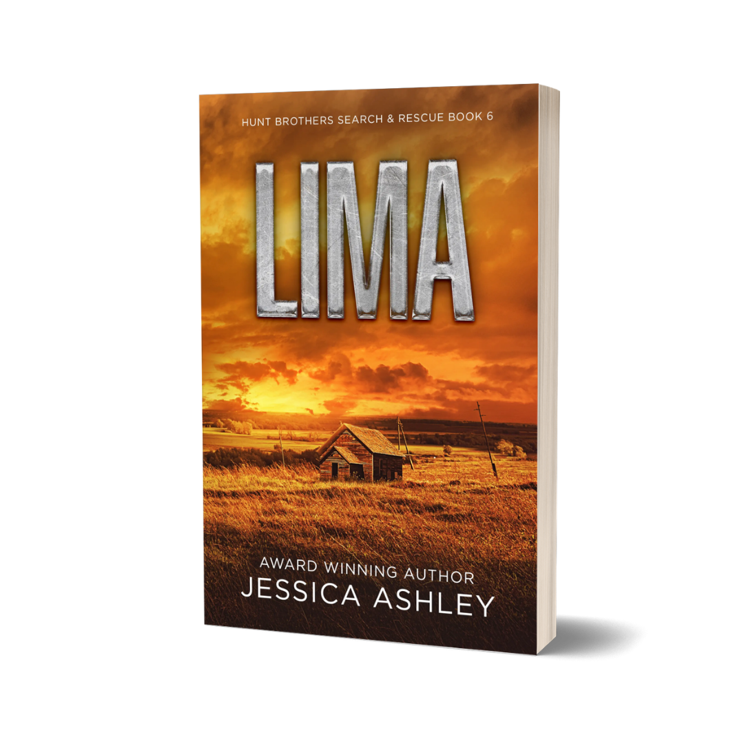 Book cover of 'Lima' by Jessica Ashley with a sunset scene and cabin.