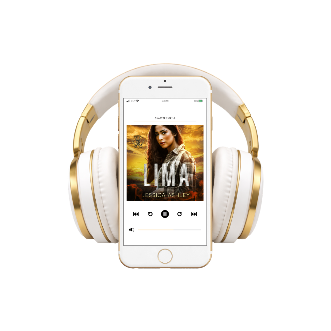 White and gold headphones with a smartphone displaying a book cover on a white background