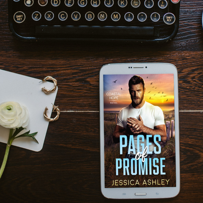 Pages of Promise Coastal Hope Series eBook next to typewriter