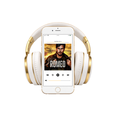 White and gold headphones with a smartphone displaying a music app on a white background