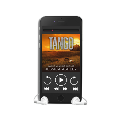 Phone displaying the book cover of 'Tango' by Jessica Ashley on a white background
