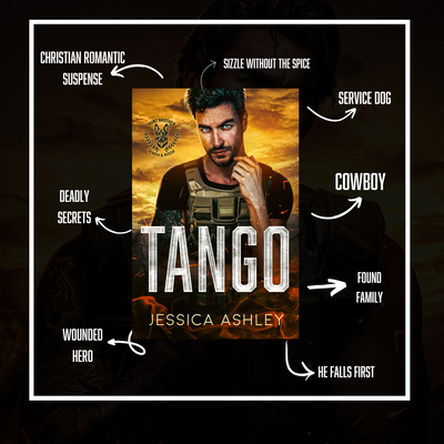 Tango Hunt Brothers Search and Rescue Series Tropes Christian Romantic Suspense, sizzle without the spice, service dog, cowboy, found family, he falls first, wounded hero, deadly secrets