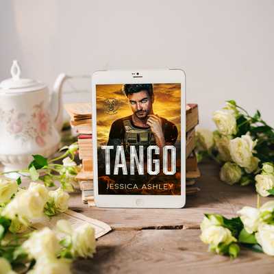 Tango Hunt Brothers Search and Rescue Series eBook with Stack of books, teapot, and roses